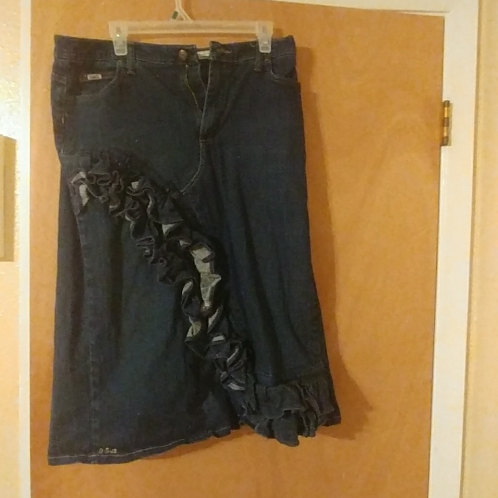 Ruffled denim skirt hand crafted size M